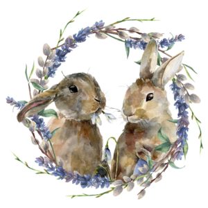 Image of two bunnies with a wreath around them
